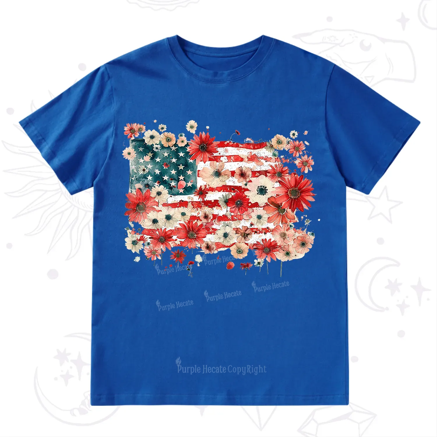 Purplehecate Floral American Flag T-Shirt