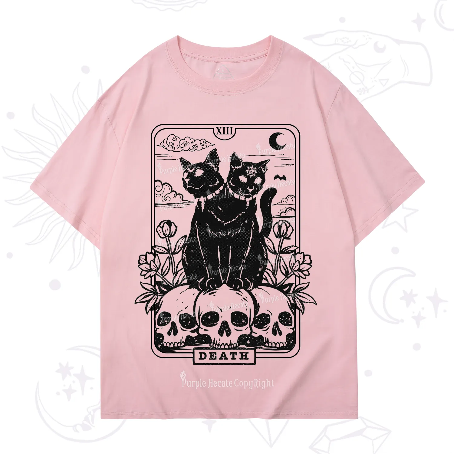 Purplehecate The Black Cat Death Tarot Card T-Shirt