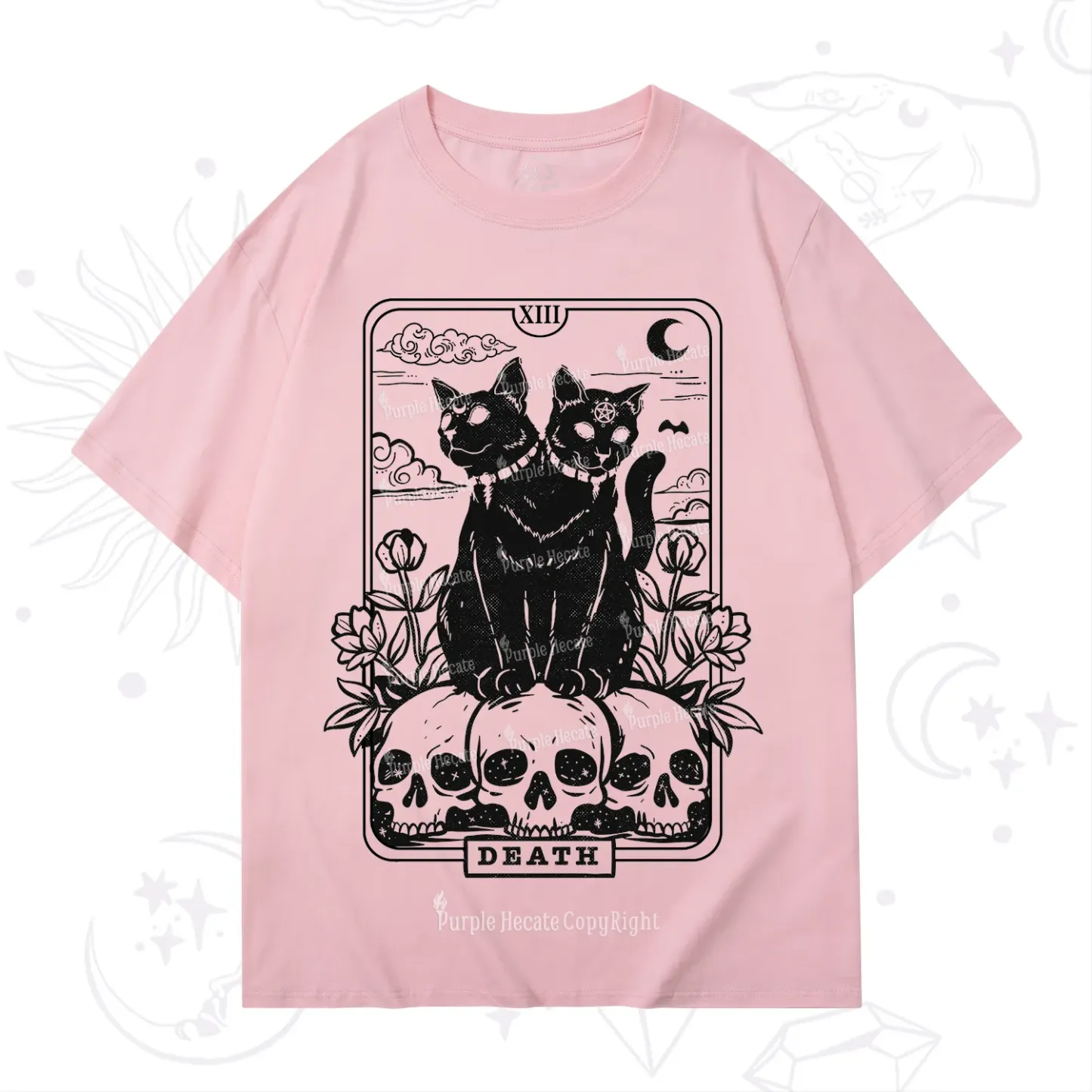 Purplehecate The Black Cat Death Tarot Card T-Shirt