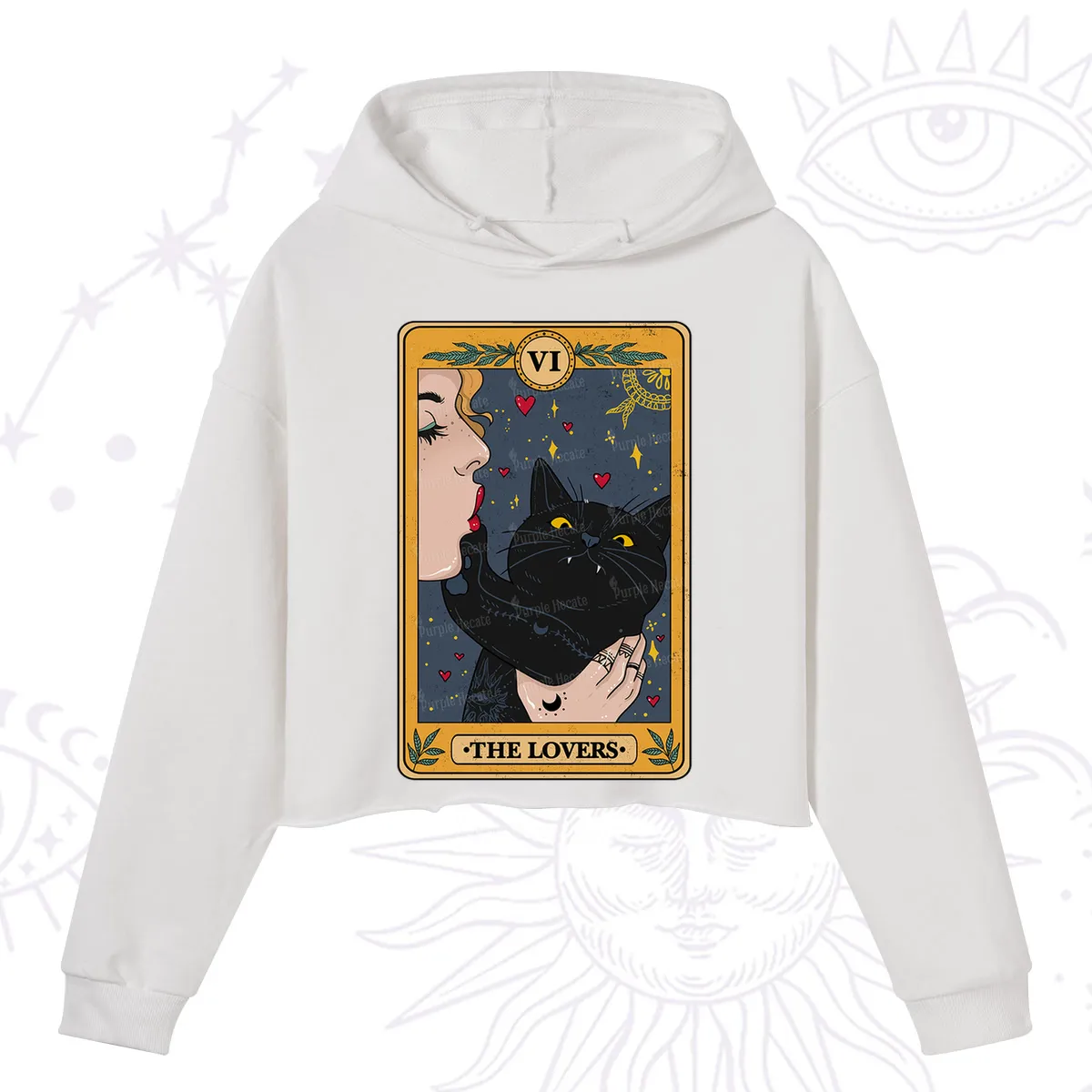 Purplehecate The Lovers Cat Tarot Crop Hoodie