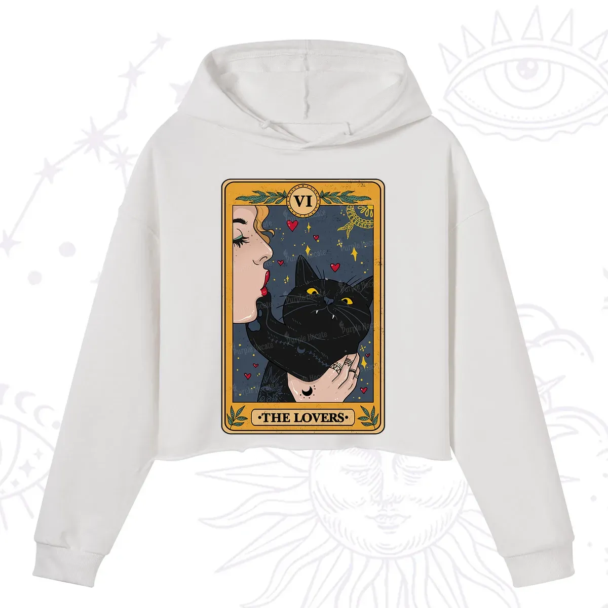 Purplehecate The Lovers Cat Tarot Crop Hoodie