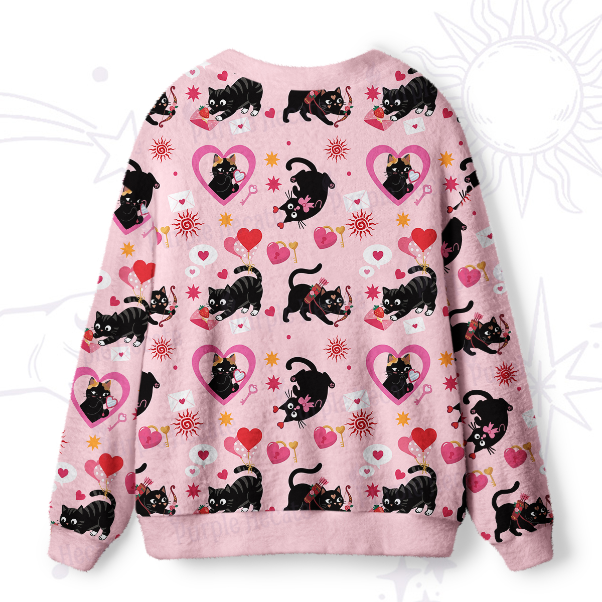 Purplehecate Pink Love Spell Black Cat Ugly Cardigan Sweaters