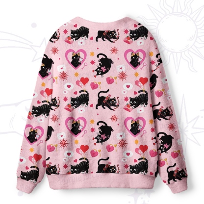Purplehecate Pink Love Spell Black Cat Ugly Cardigan Sweaters
