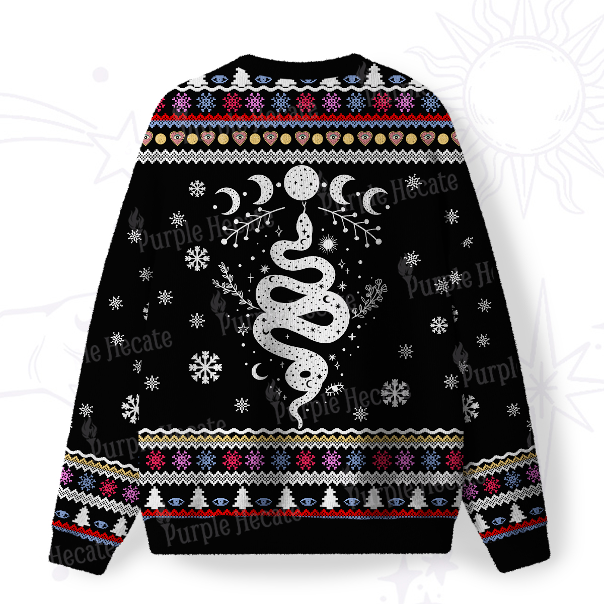 Purplehecate Snake And Moon Phase Fuzzy Ugly Christmas Sweatshirt