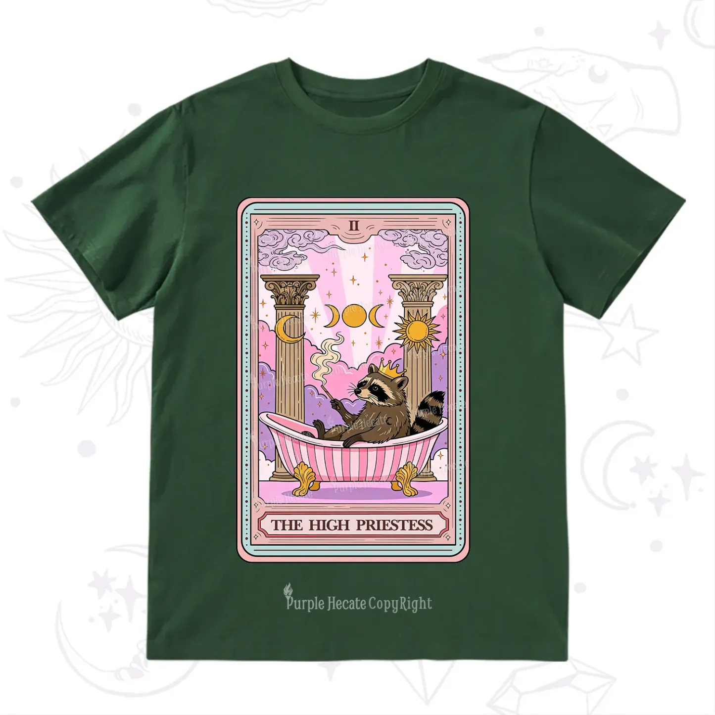Purplehecate The High Priestess Raccoon Tarot T-Shirt