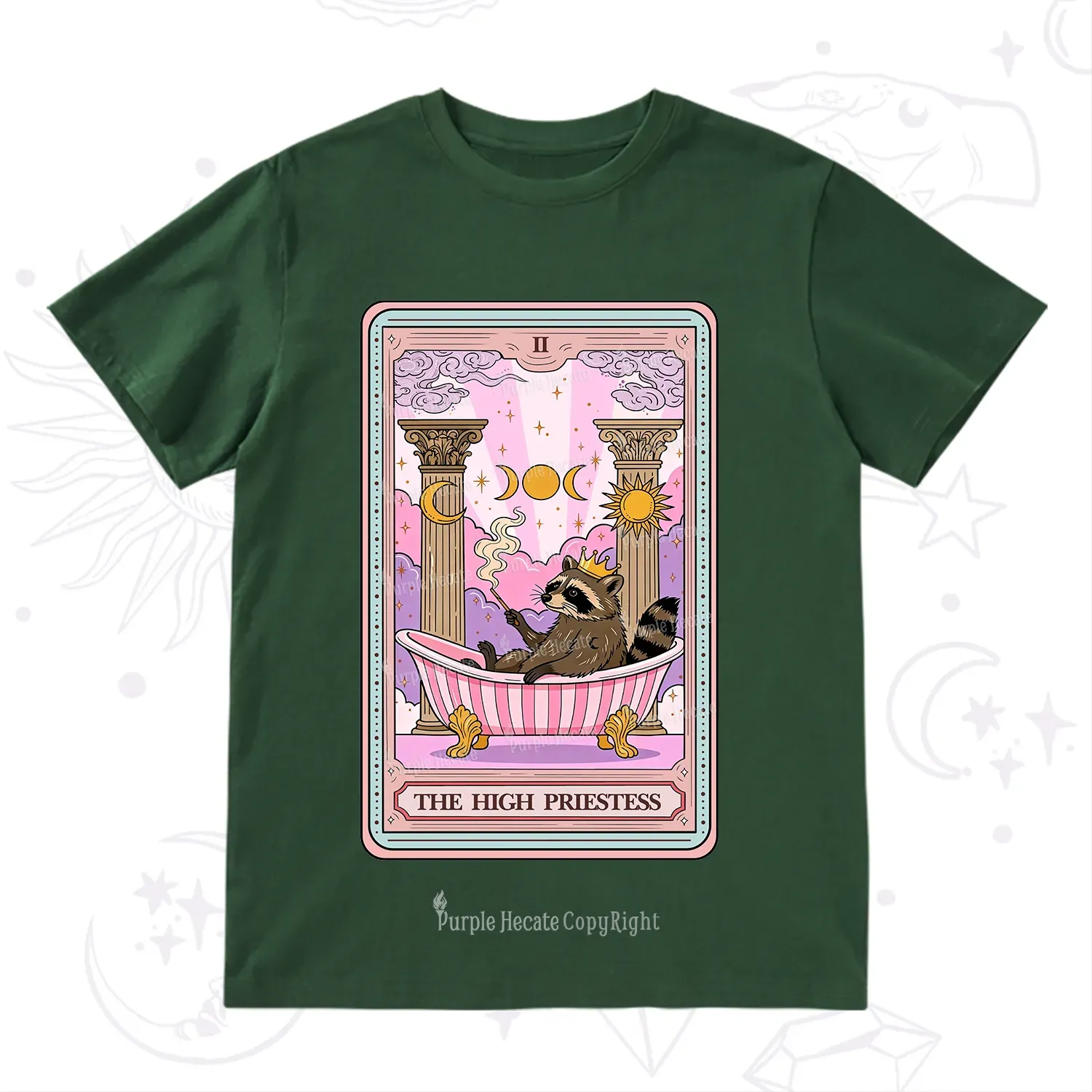Purplehecate The High Priestess Raccoon Tarot T-Shirt