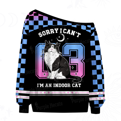Purplehecate Sorry I Can't Go I'm an Indoor Cat Off The Shoulder Graphic Jersey