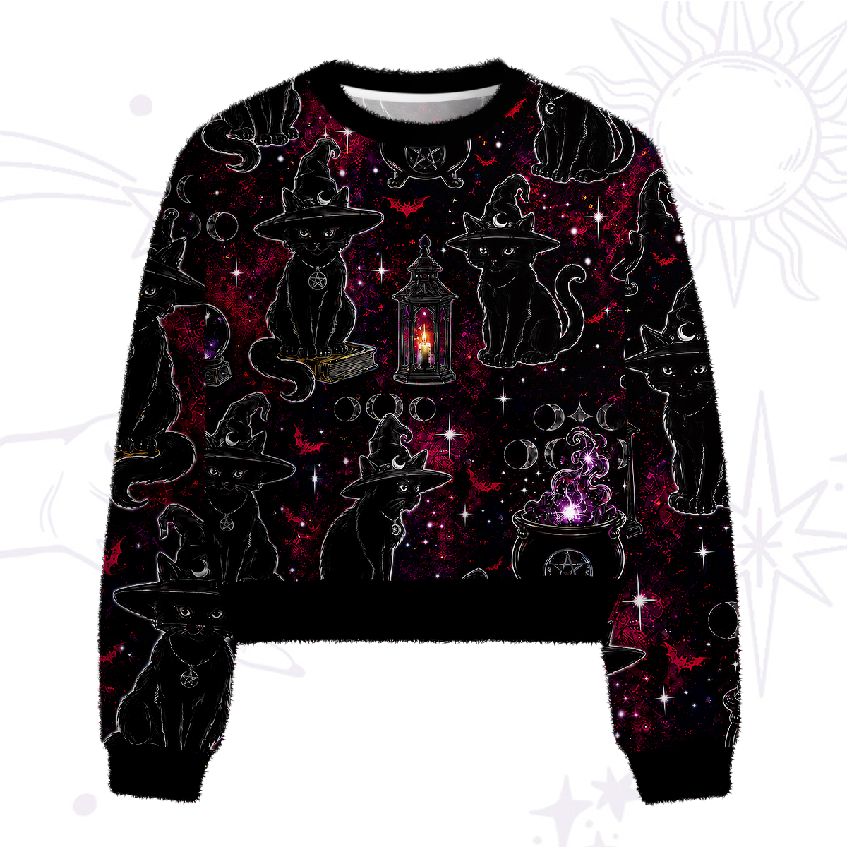 Purplehecate Brewing Black Cat Fuzzy Crewneck Sweater