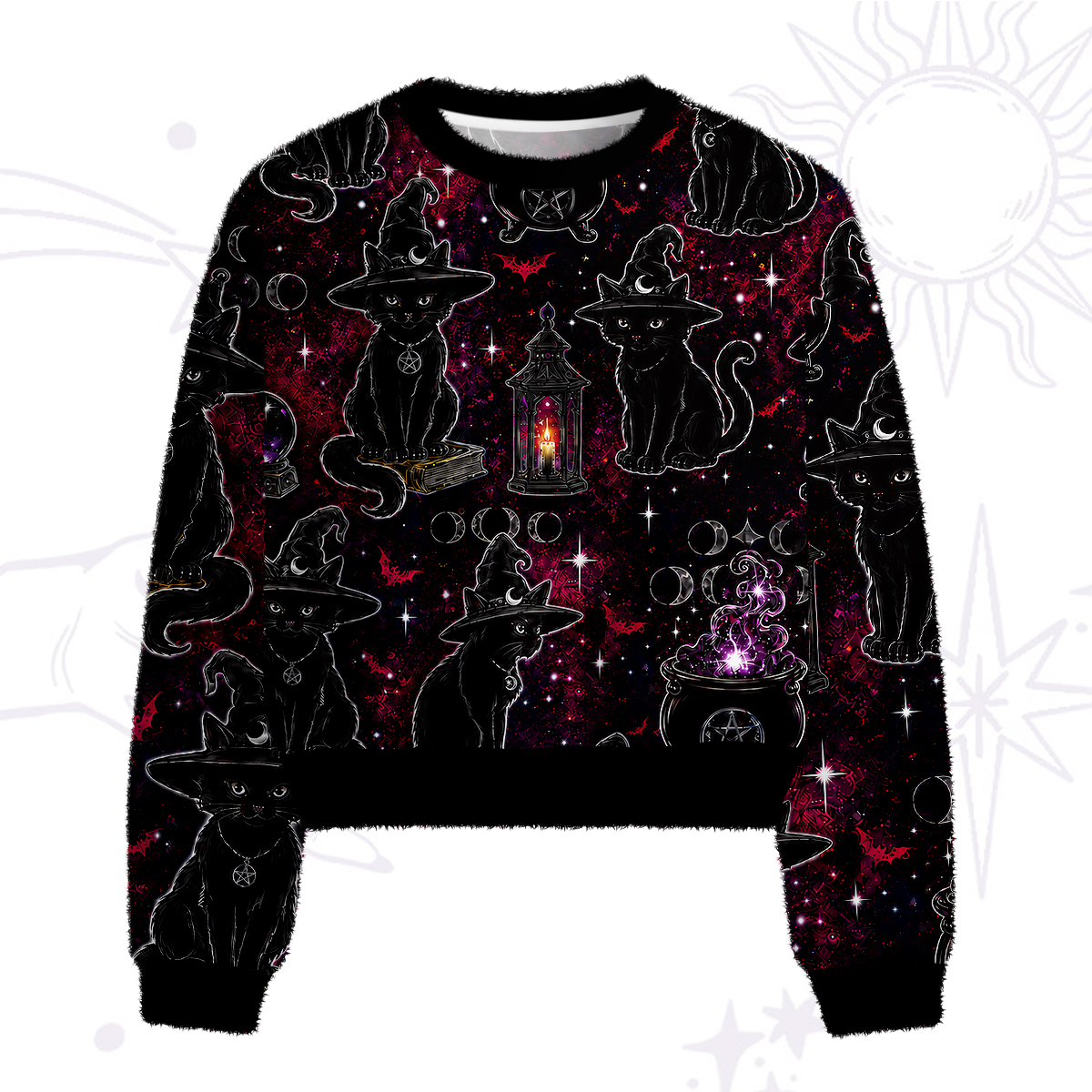 Purplehecate Brewing Black Cat Fuzzy Crewneck Sweater