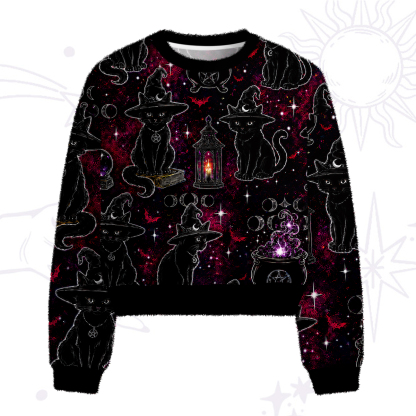Purplehecate Brewing Black Cat Fuzzy Crewneck Sweater