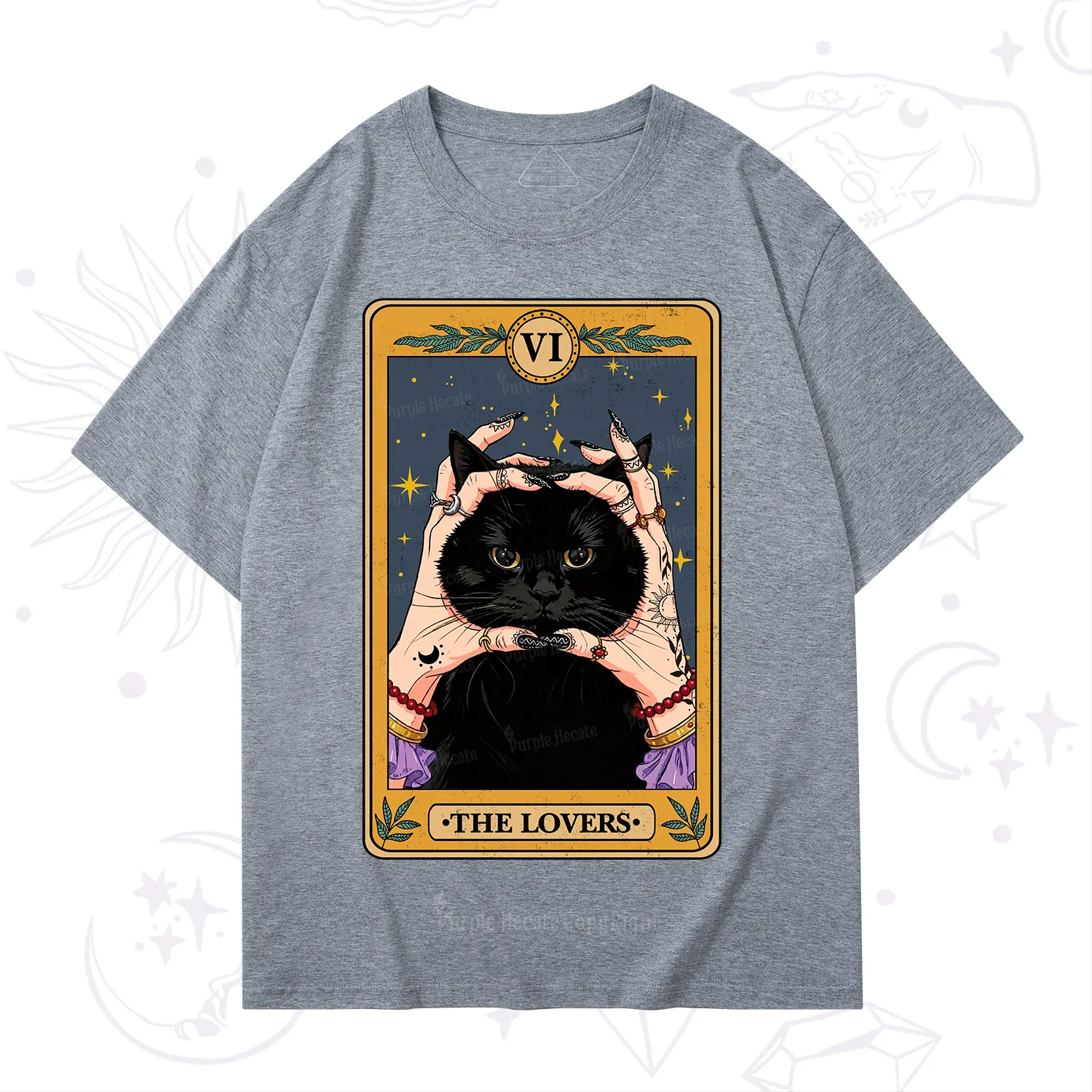 Purplehecate Black Cat The Lovers Tarot Card T-Shirt