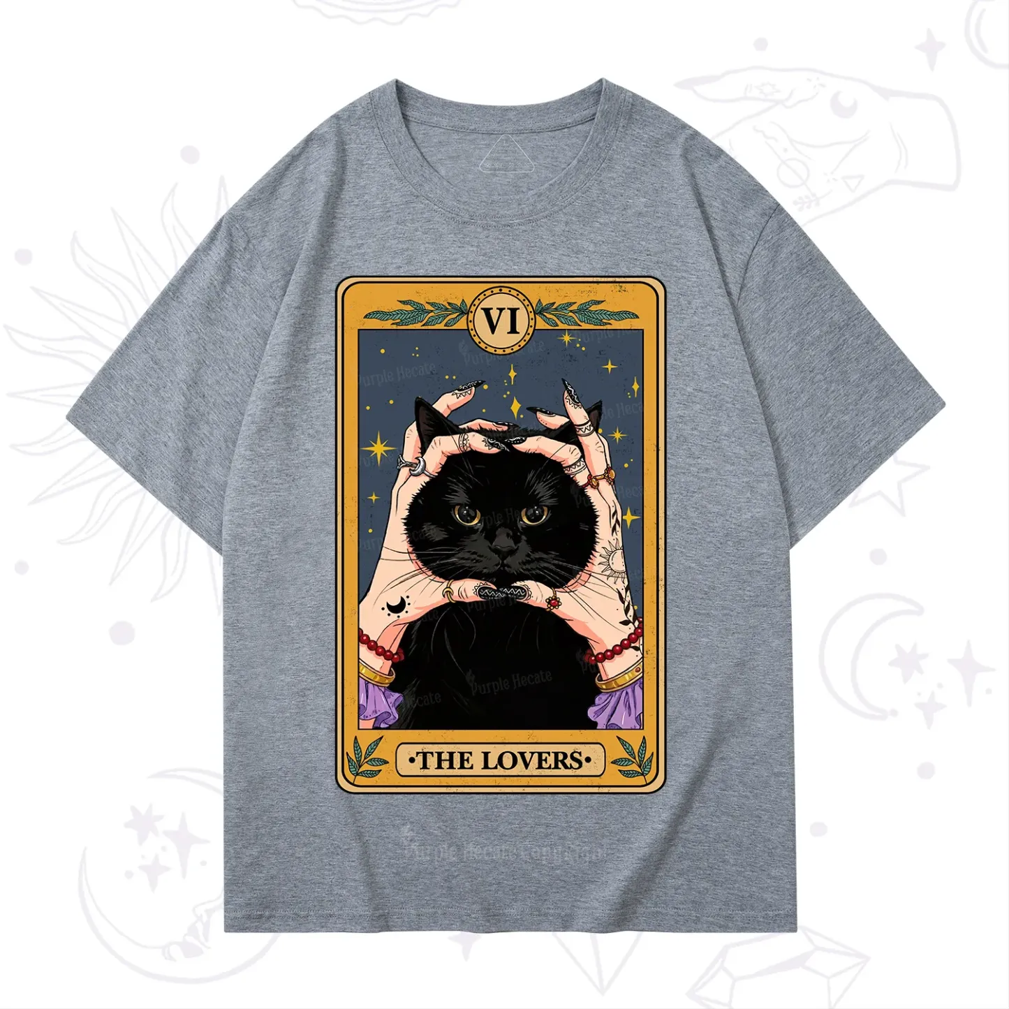 Purplehecate Black Cat The Lovers Tarot Card T-Shirt