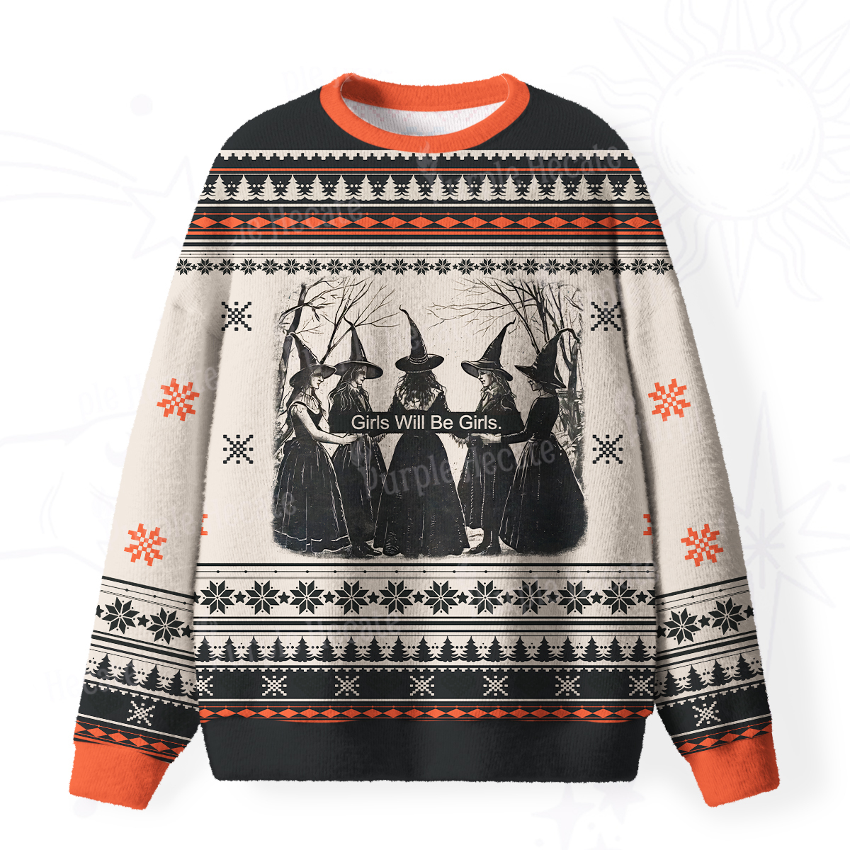 Purplehecate Girls Will Be Girls Witch Fuzzy Ugly Christmas Sweatshirt