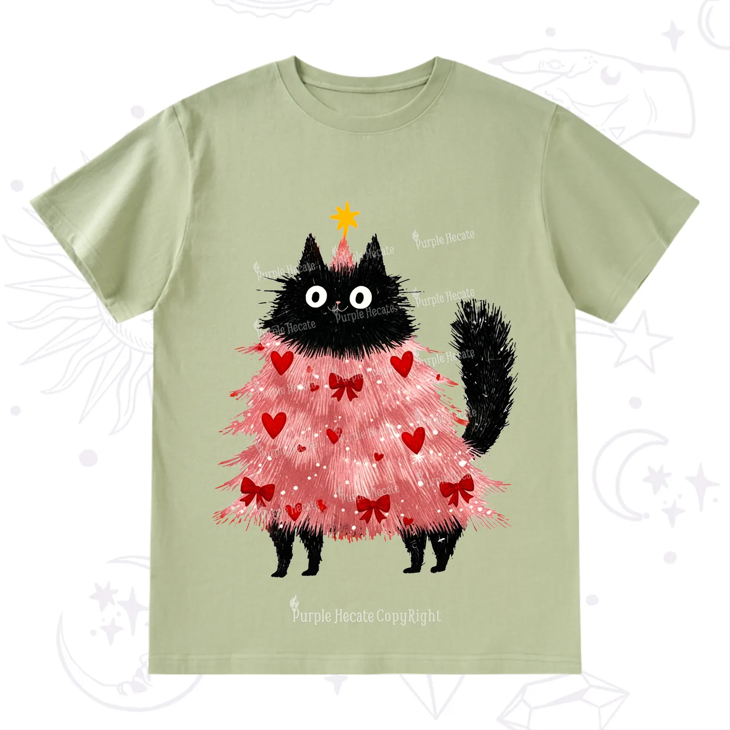 Purplehecate Funny Black Cat in Tree Valentine T-Shirt
