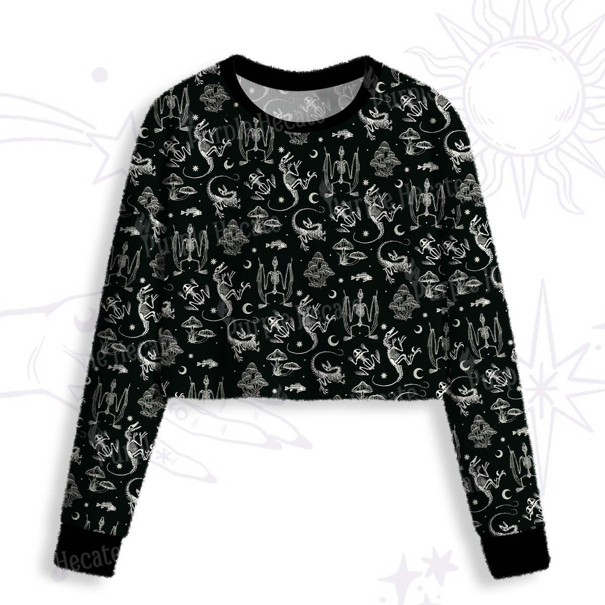 Purplehecate Prehistoric Fantasy Crop Fuzzy Ugly Sweatshirt