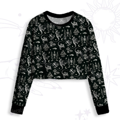 Purplehecate Prehistoric Fantasy Crop Fuzzy Ugly Sweatshirt