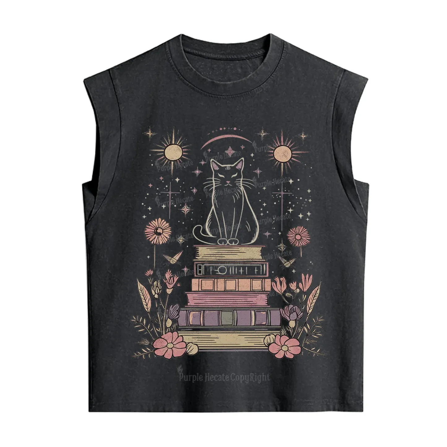 Purplehecate Mystical Cat Reading a Witchy Book Vintage Washed Tank