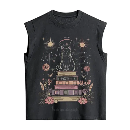 Purplehecate Mystical Cat Reading a Witchy Book Vintage Washed Tank