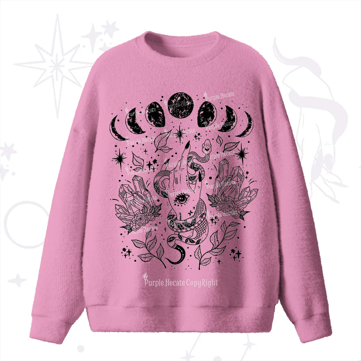 Purplehecate Reach For The Moon Fuzzy Ugly Sweater