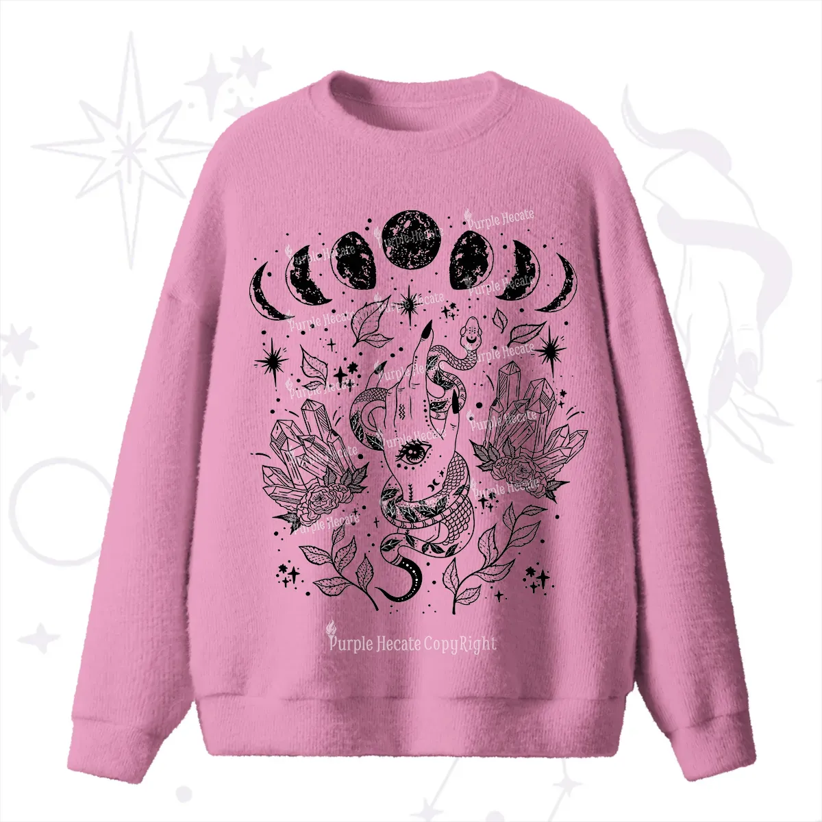 Purplehecate Reach For The Moon Fuzzy Ugly Sweater