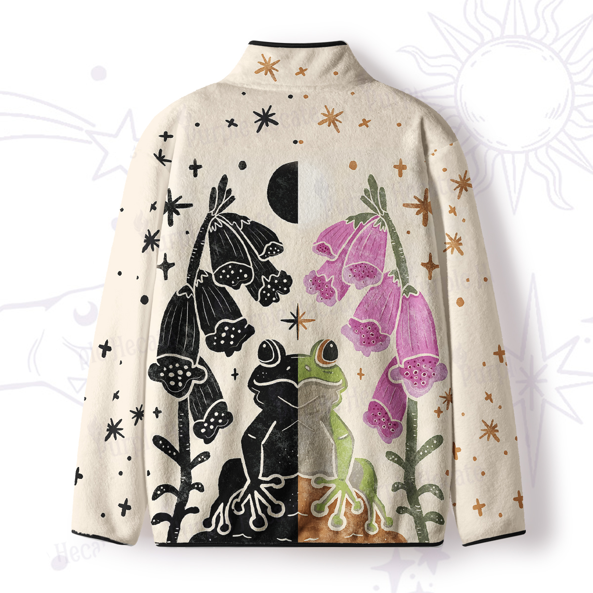 Purplehecate Dual-Tone Frog Garden Full Zip Fleece Jacket