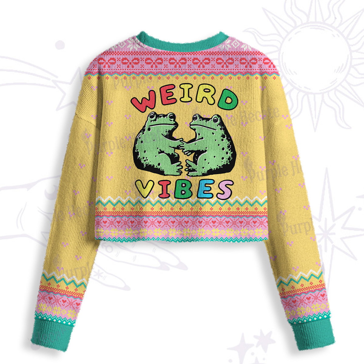 Purplehecate Weird Frog Vibes Crop Fuzzy Ugly Sweatshirt