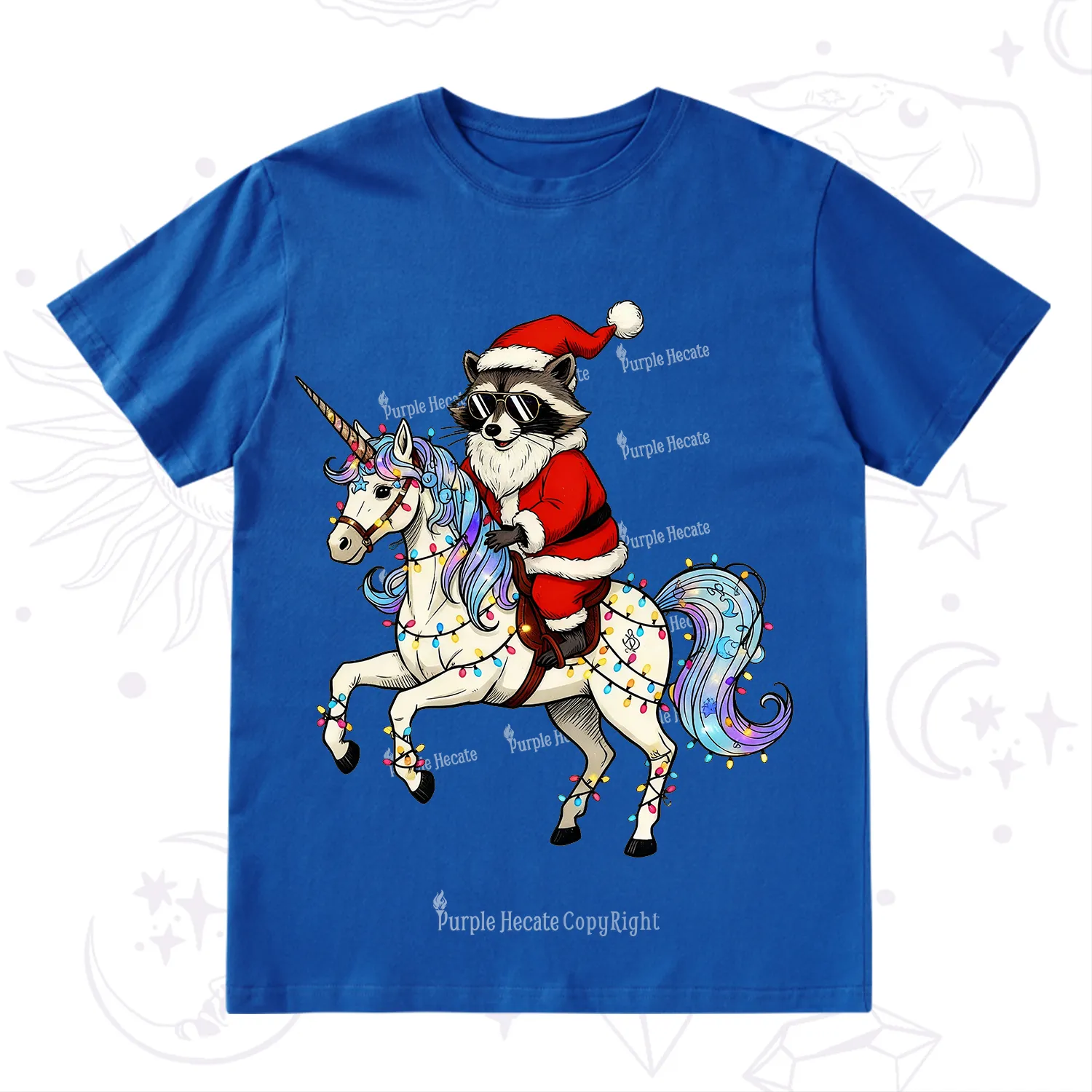Purplehecate Santa Raccoon Riding Unicorn Tee Christmas T-Shirt