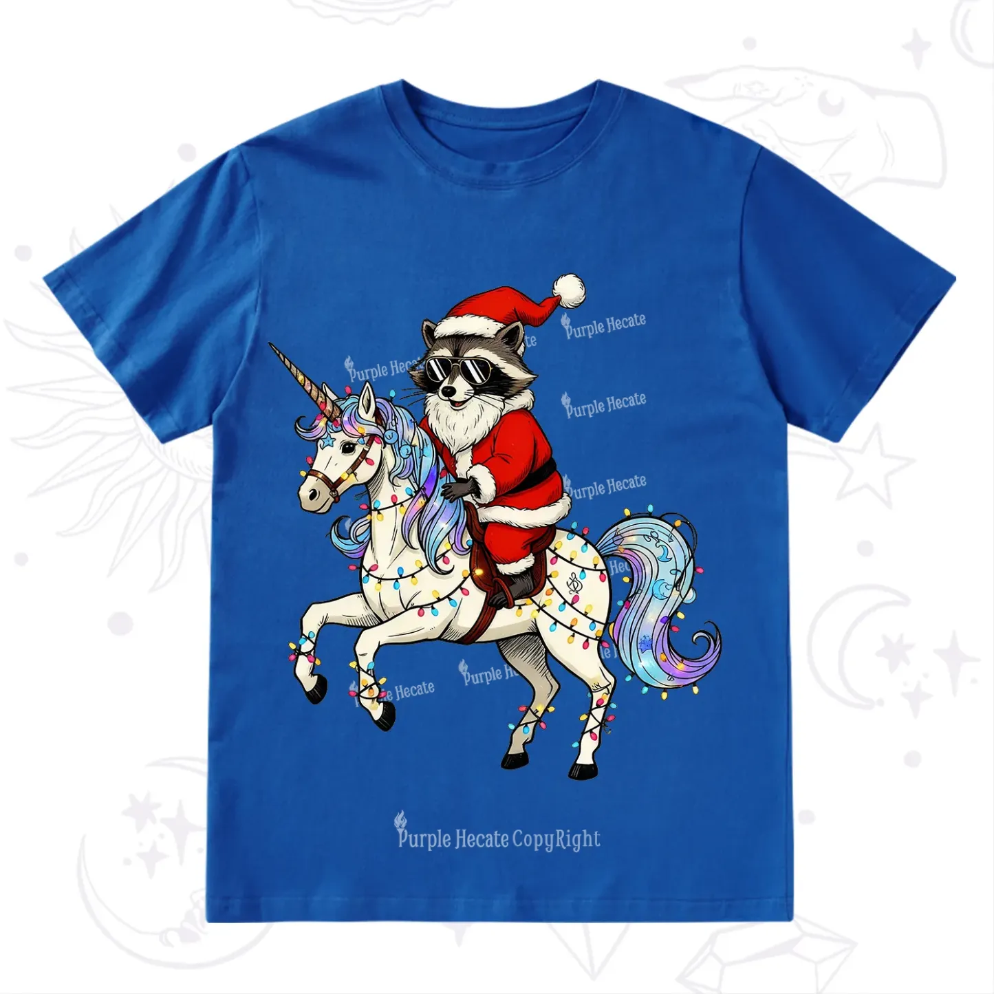Purplehecate Santa Raccoon Riding Unicorn Tee Christmas T-Shirt