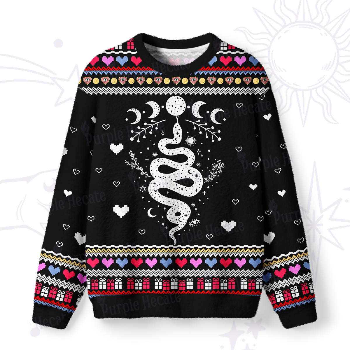 Purplehecate Snake And Moon Phase Ugly Valentine Sweatshirt