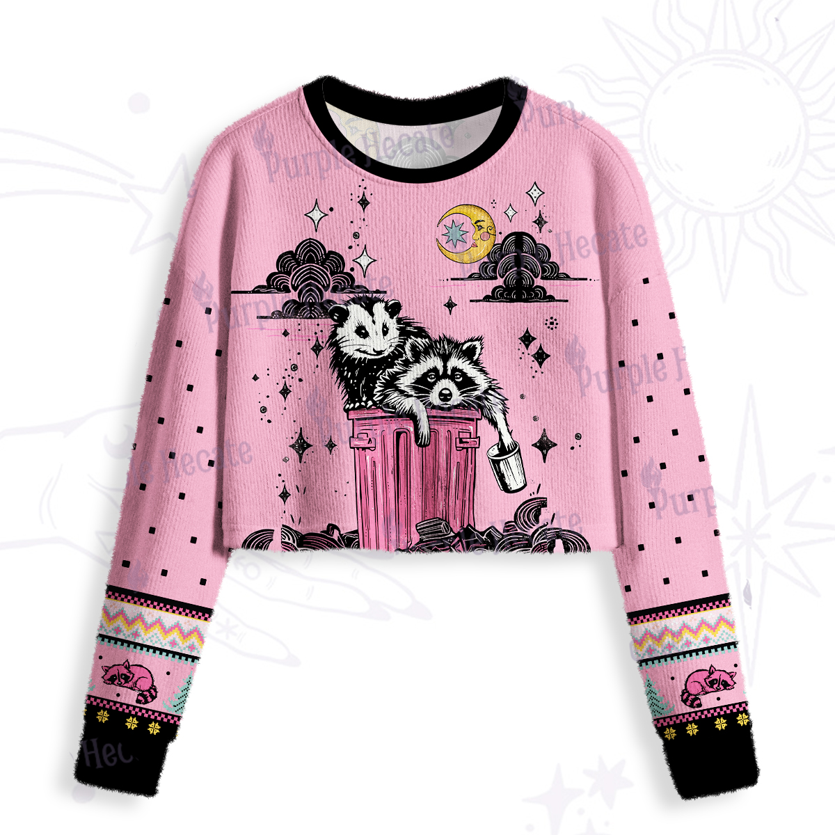 Purplehecate The Team Trash Raccoon & Possum Tarot Crop Fuzzy Ugly Sweatshirt