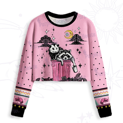 Purplehecate The Team Trash Raccoon & Possum Tarot Crop Fuzzy Ugly Sweatshirt