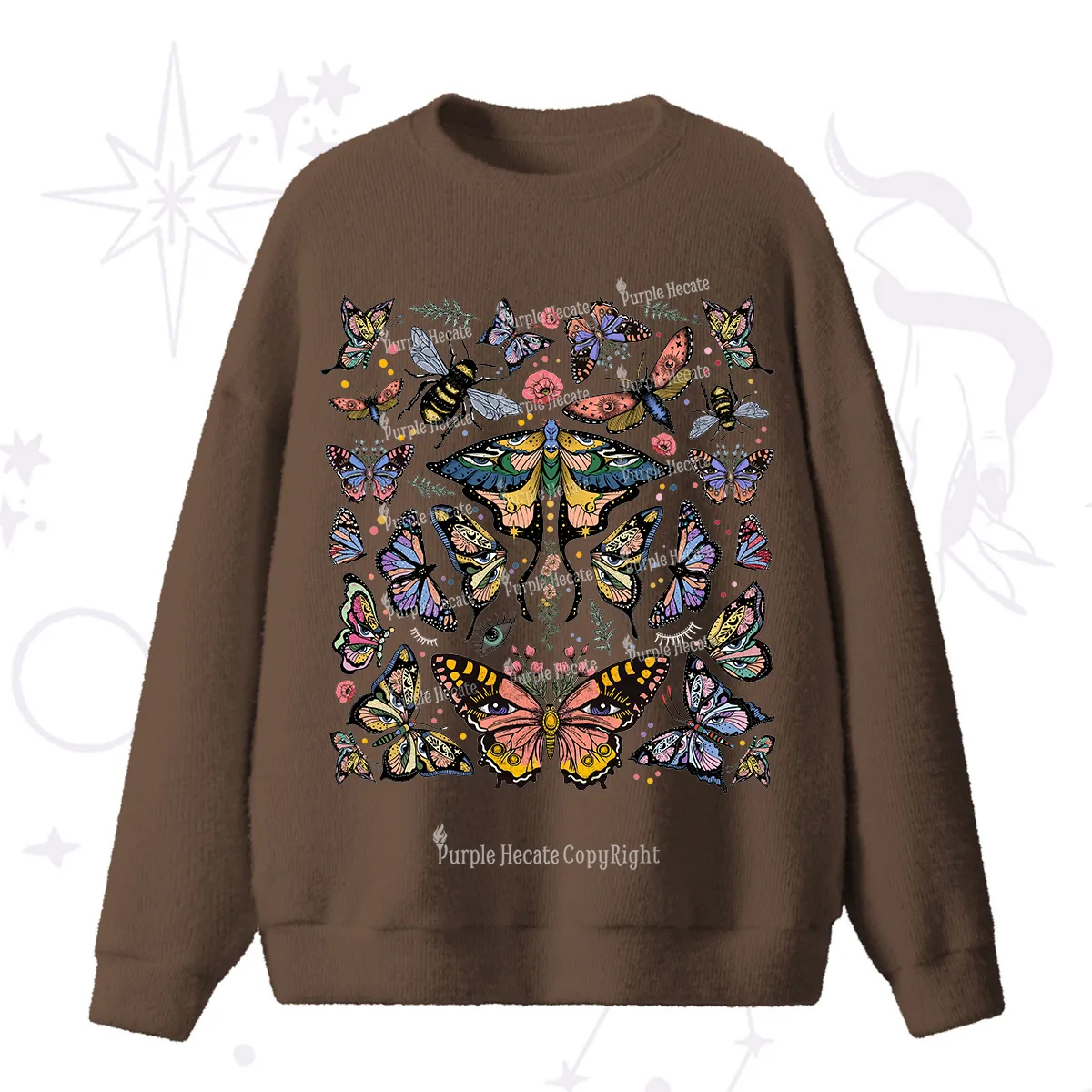 Purplehecate Mystical Butterfly & Moth Fuzzy Ugly Sweater