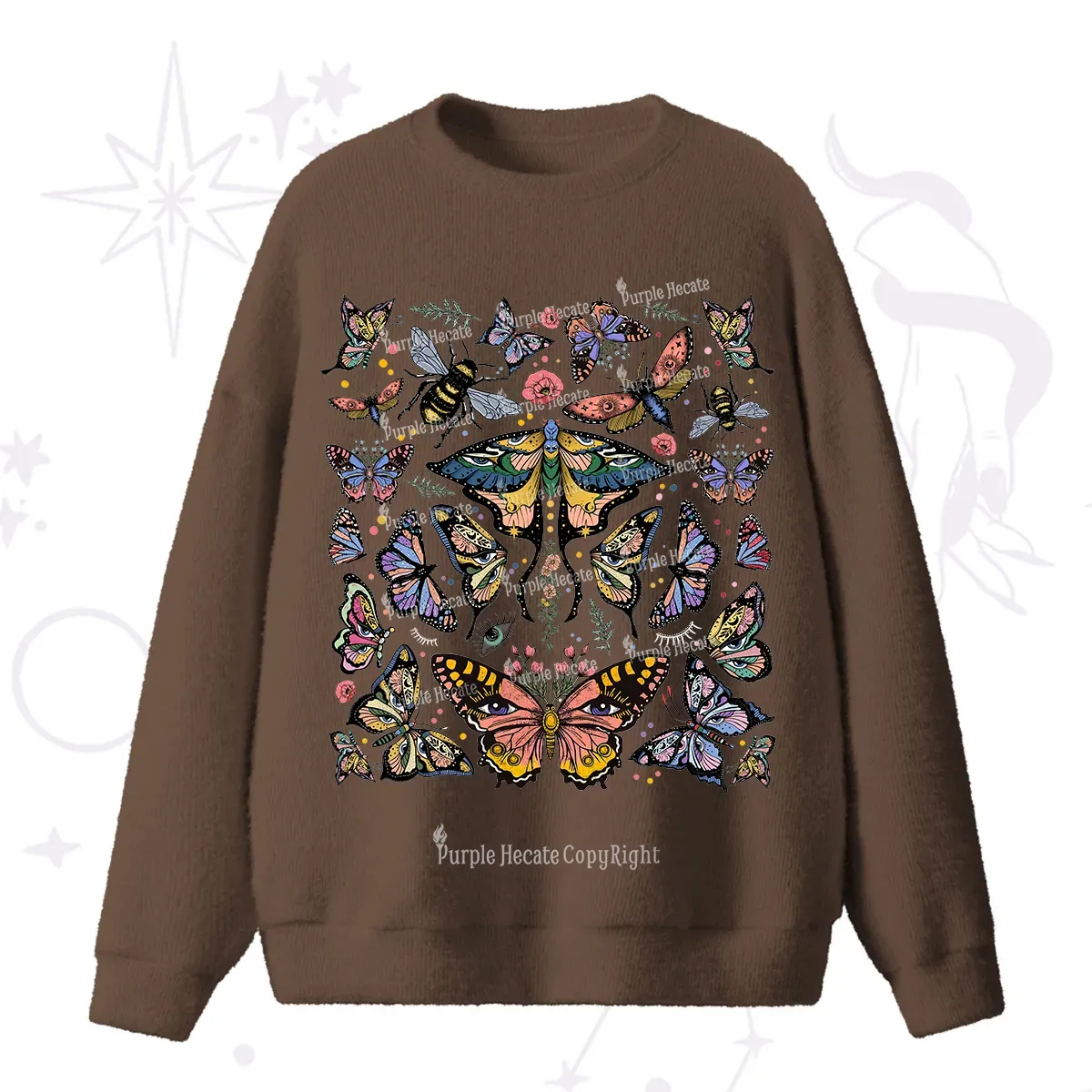 Purplehecate Mystical Butterfly & Moth Fuzzy Ugly Sweater