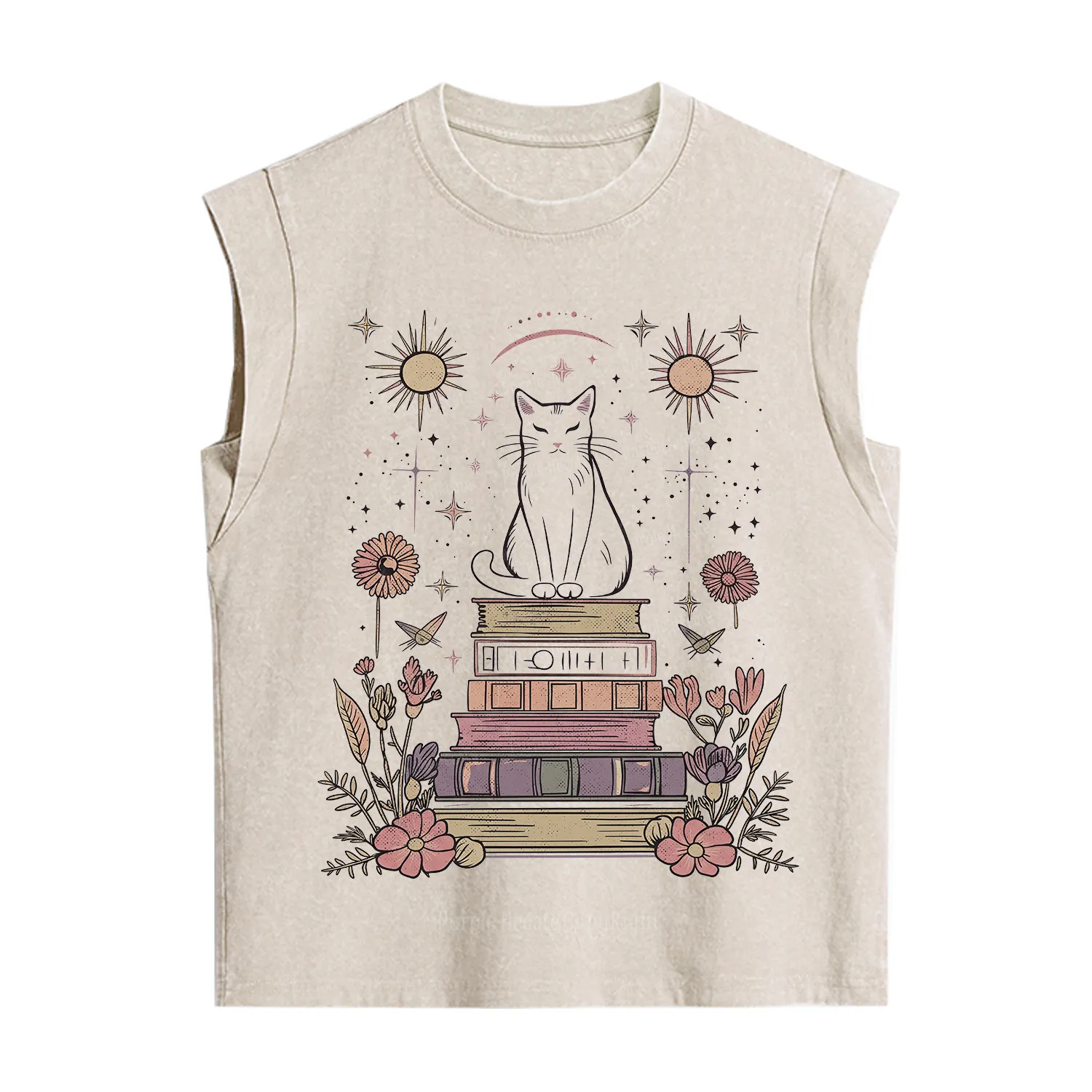 Purplehecate Mystical Cat Reading a Witchy Book Vintage Washed Tank