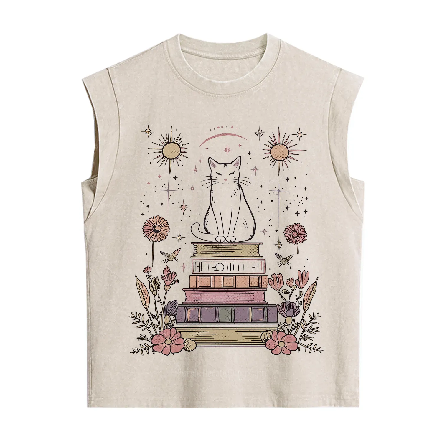 Purplehecate Mystical Cat Reading a Witchy Book Vintage Washed Tank