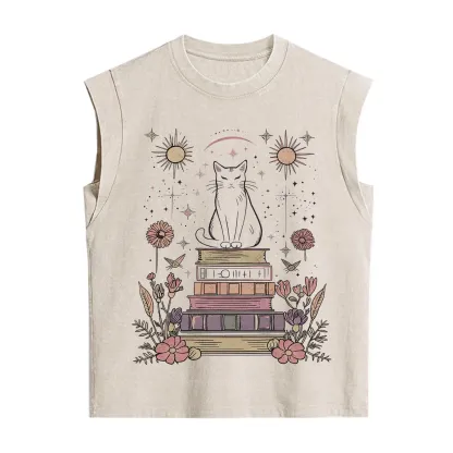 Purplehecate Mystical Cat Reading a Witchy Book Vintage Washed Tank