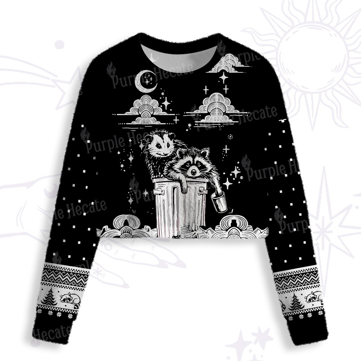 Purplehecate The Team Trash Raccoon & Possum Crop Fuzzy Ugly Sweatshirt