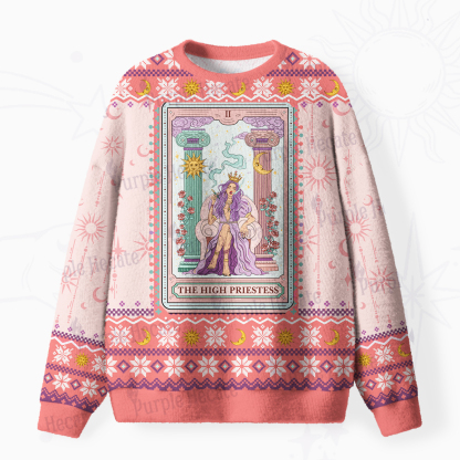 Purplehecate The High Priestess Tarot Card Fuzzy Ugly Christmas Sweatshirt