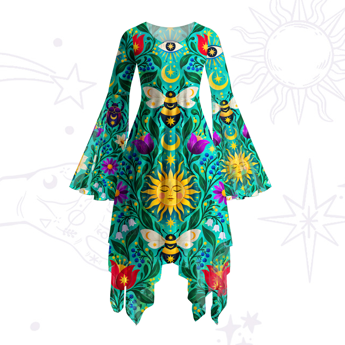 Purplehecate Dance of Luminous Bees Bell Sleeve Dress