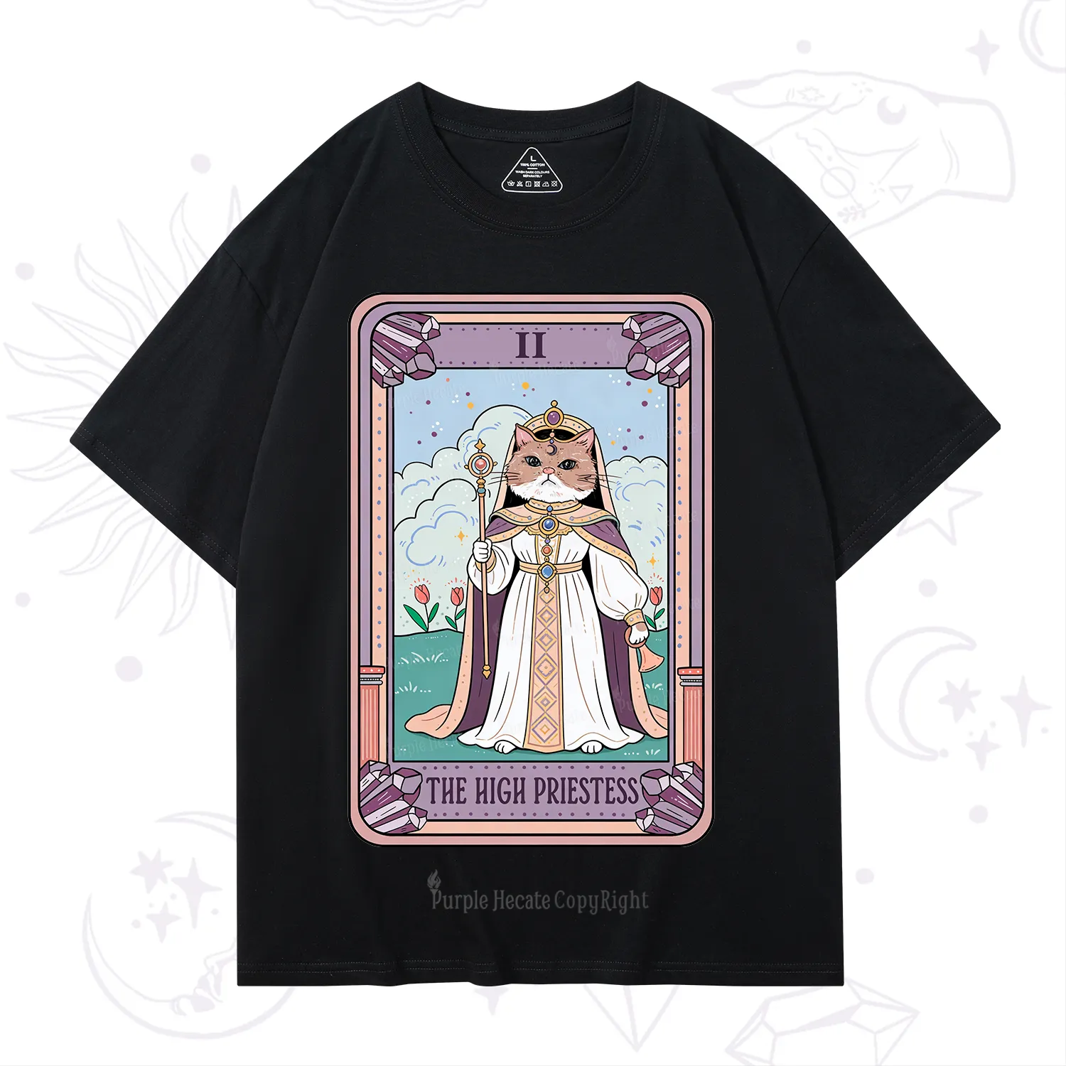 Purplehecate The High Priestess Cat Tarot T-Shirt