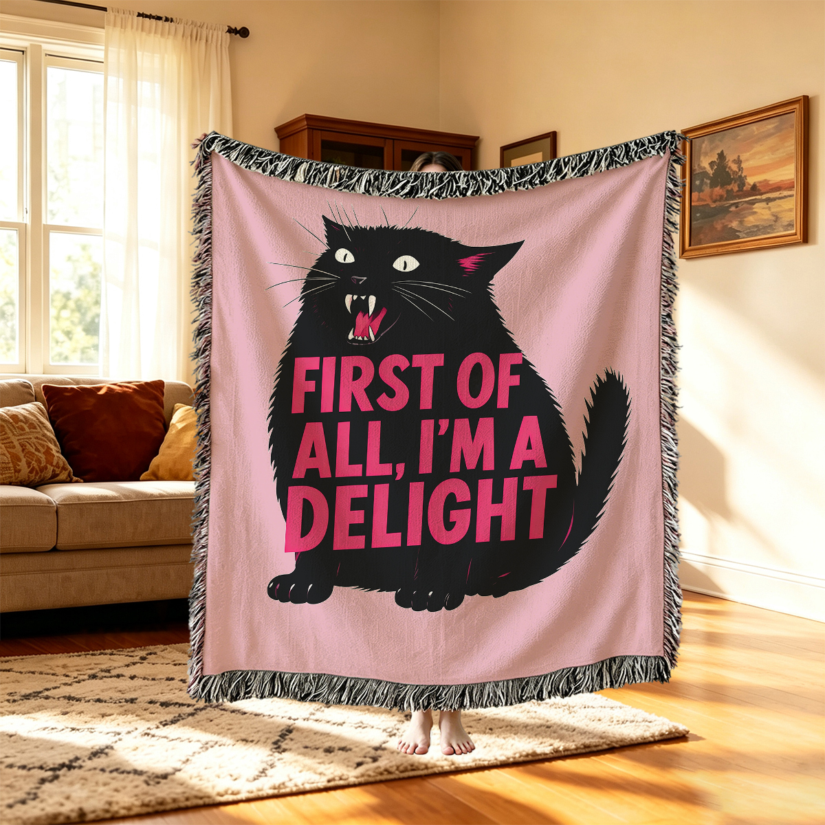 Purplehecate First Of All I'm A Delight Cat Woven Tapestry Blanket