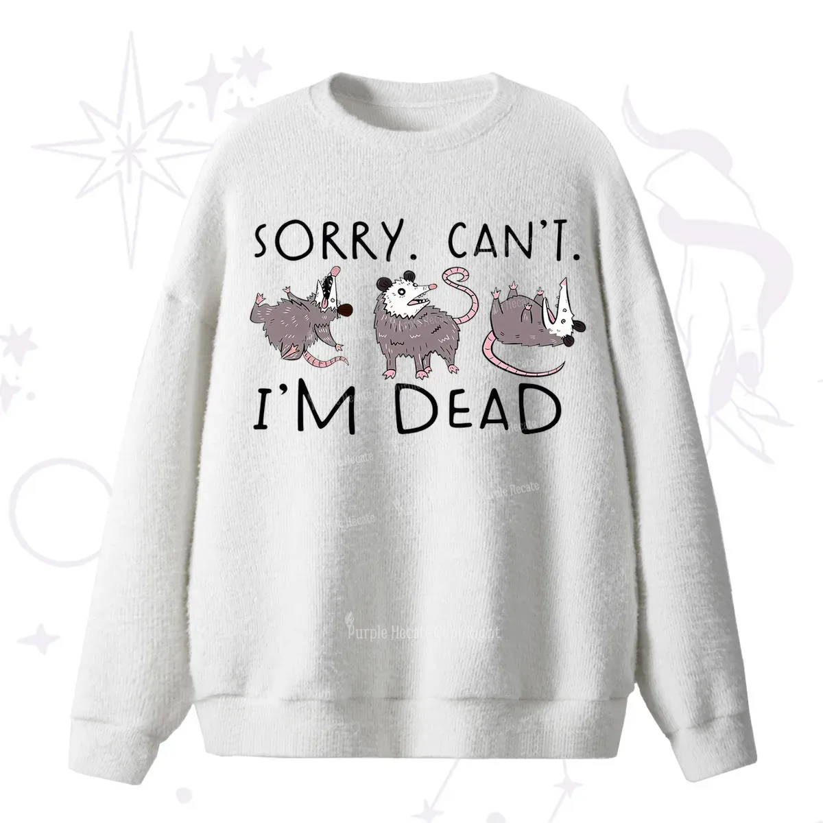 Purplehecate Funny Possum Sorry I Can't I'm Dead Fuzzy Ugly Sweater
