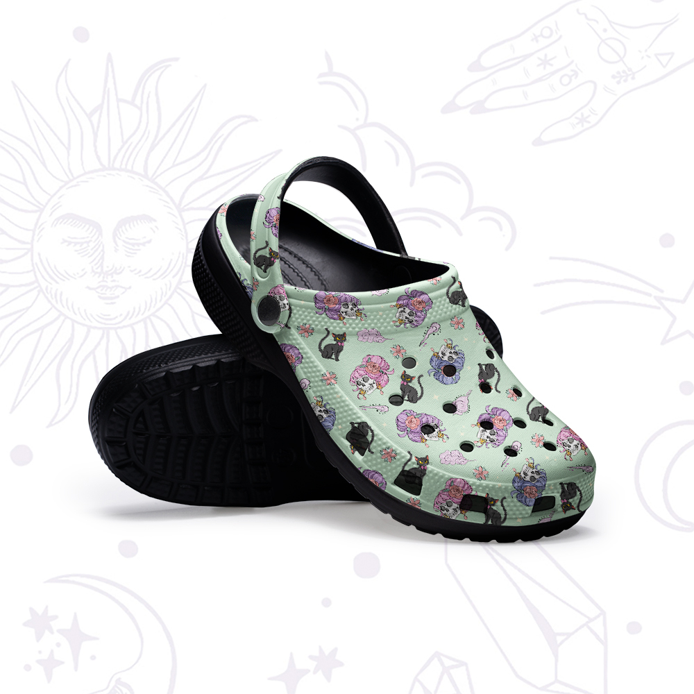 Purplehecate Magical Cat Skeleton Mom Rubber Clogs