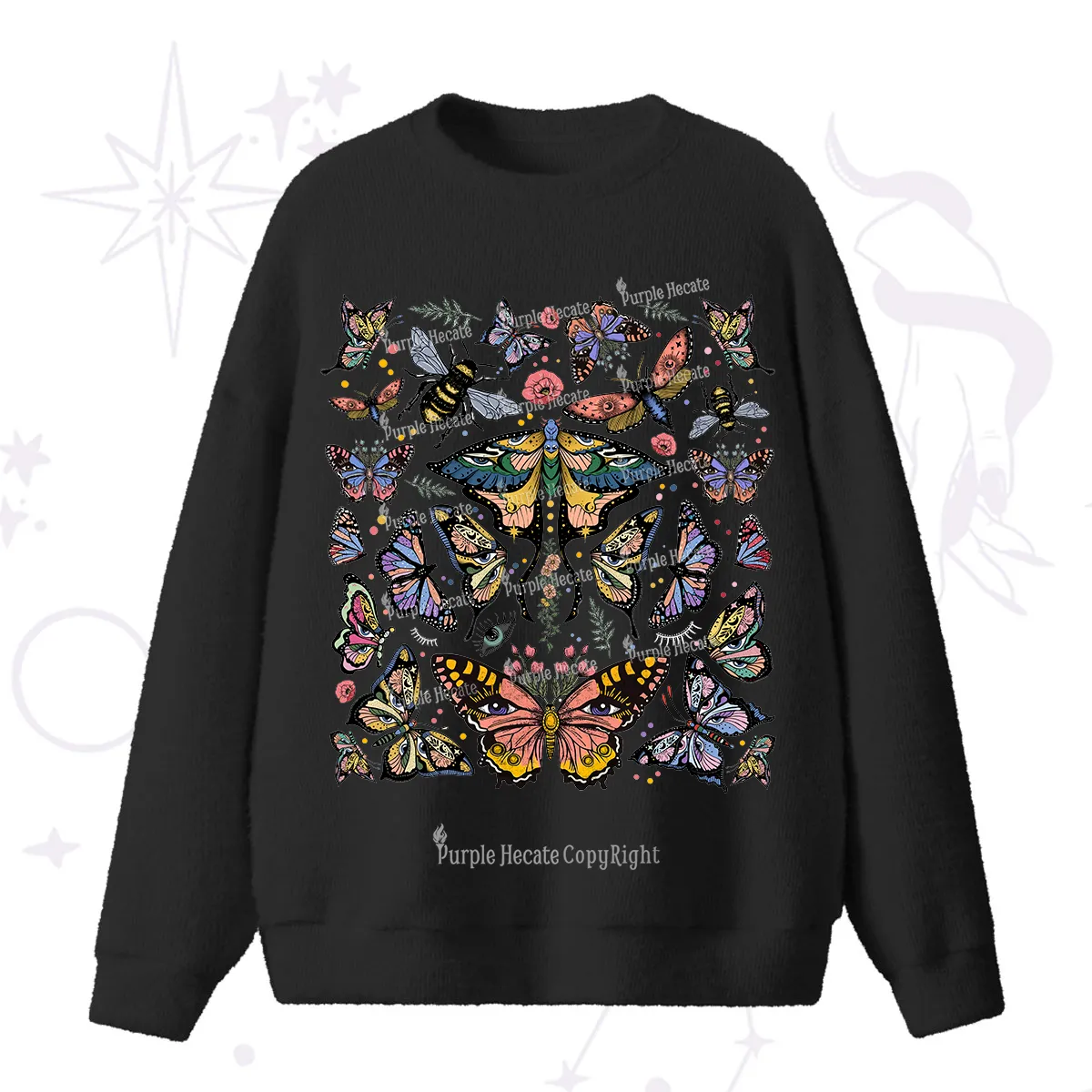Purplehecate Mystical Butterfly & Moth Fuzzy Ugly Sweater