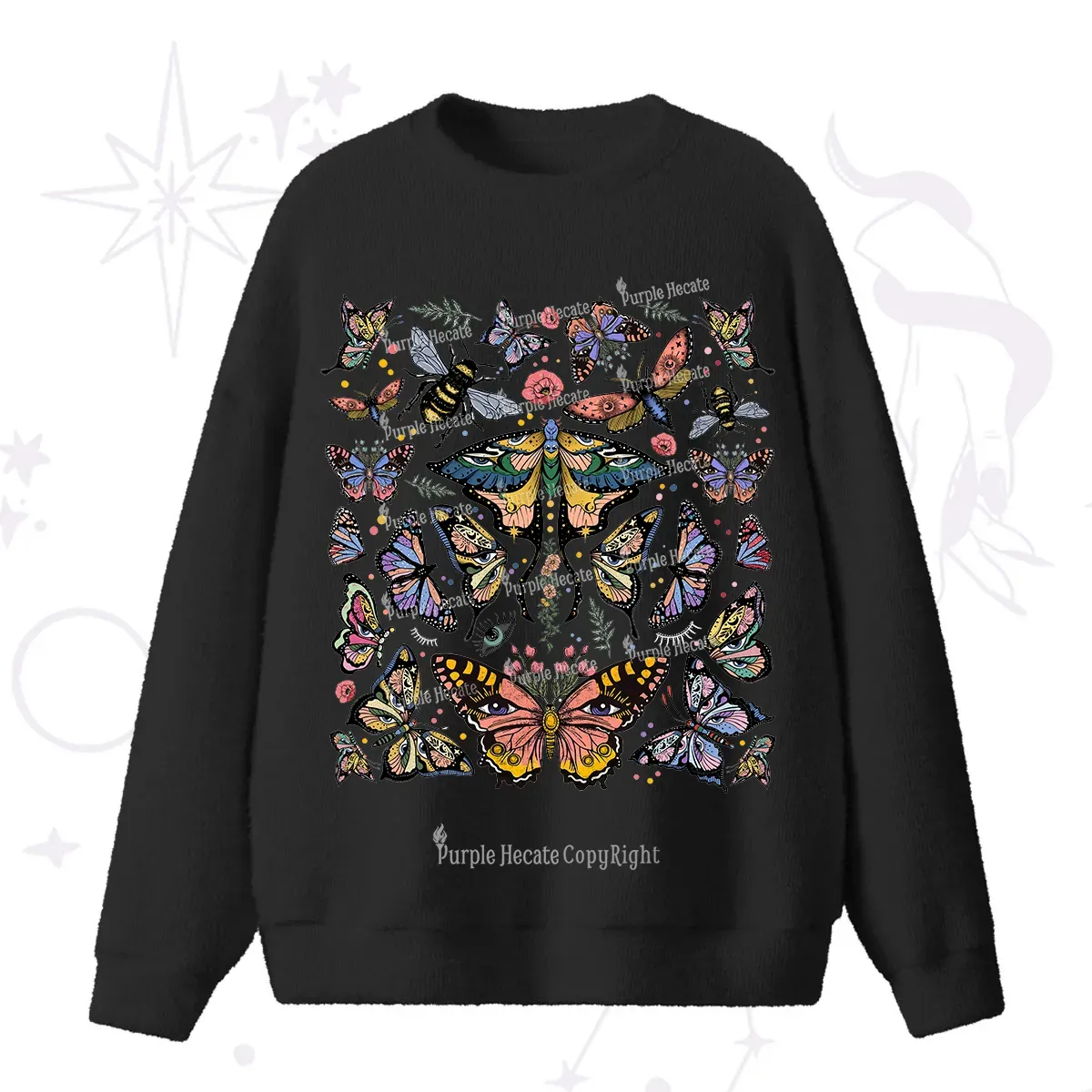 Purplehecate Mystical Butterfly & Moth Fuzzy Ugly Sweater