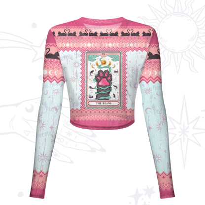 Purplehecate The Beans Cat Tarot Mesh Long Sleeve Crop Top
