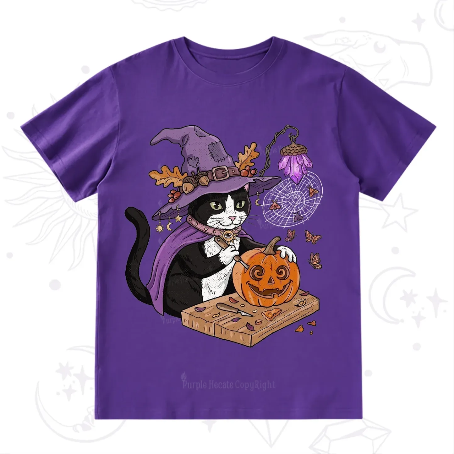 Purplehecate Pumpkin Carving Witch Cat T-Shirt