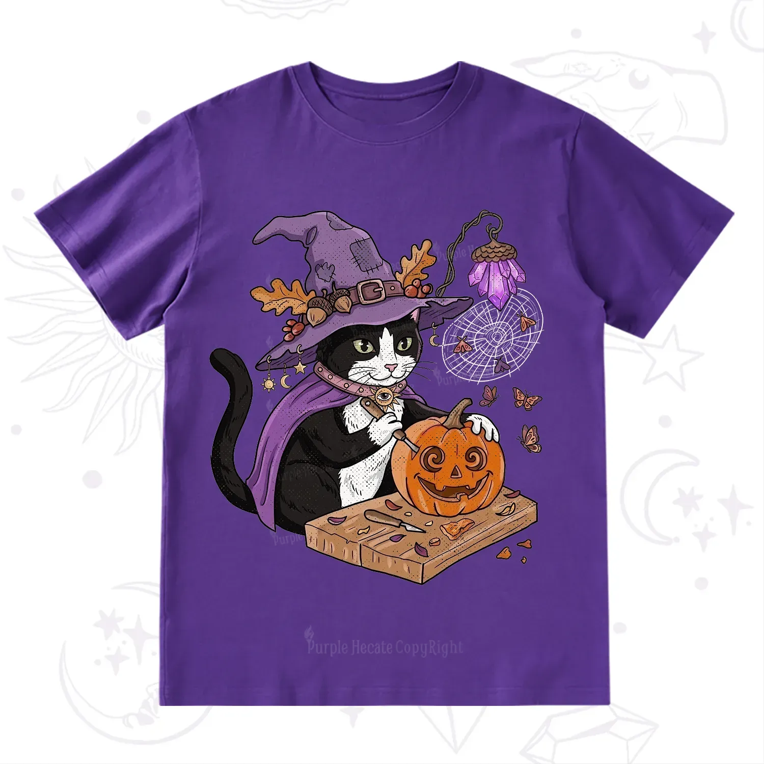 Purplehecate Pumpkin Carving Witch Cat T-Shirt