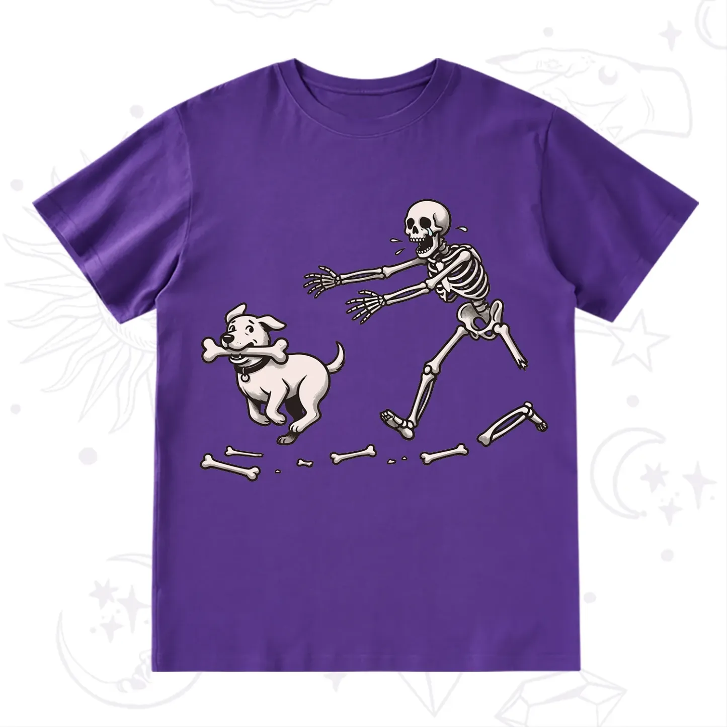 Purplehecate Halloween Skeleton Chasing Dog T-Shirt