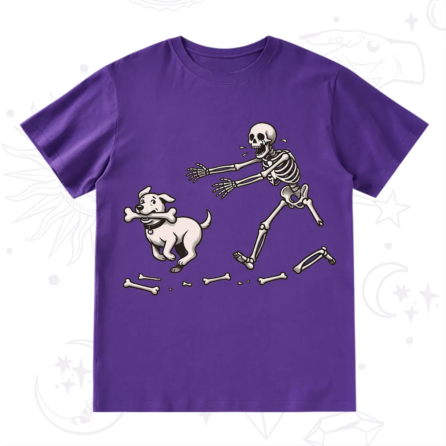 Purplehecate Halloween Skeleton Chasing Dog T-Shirt